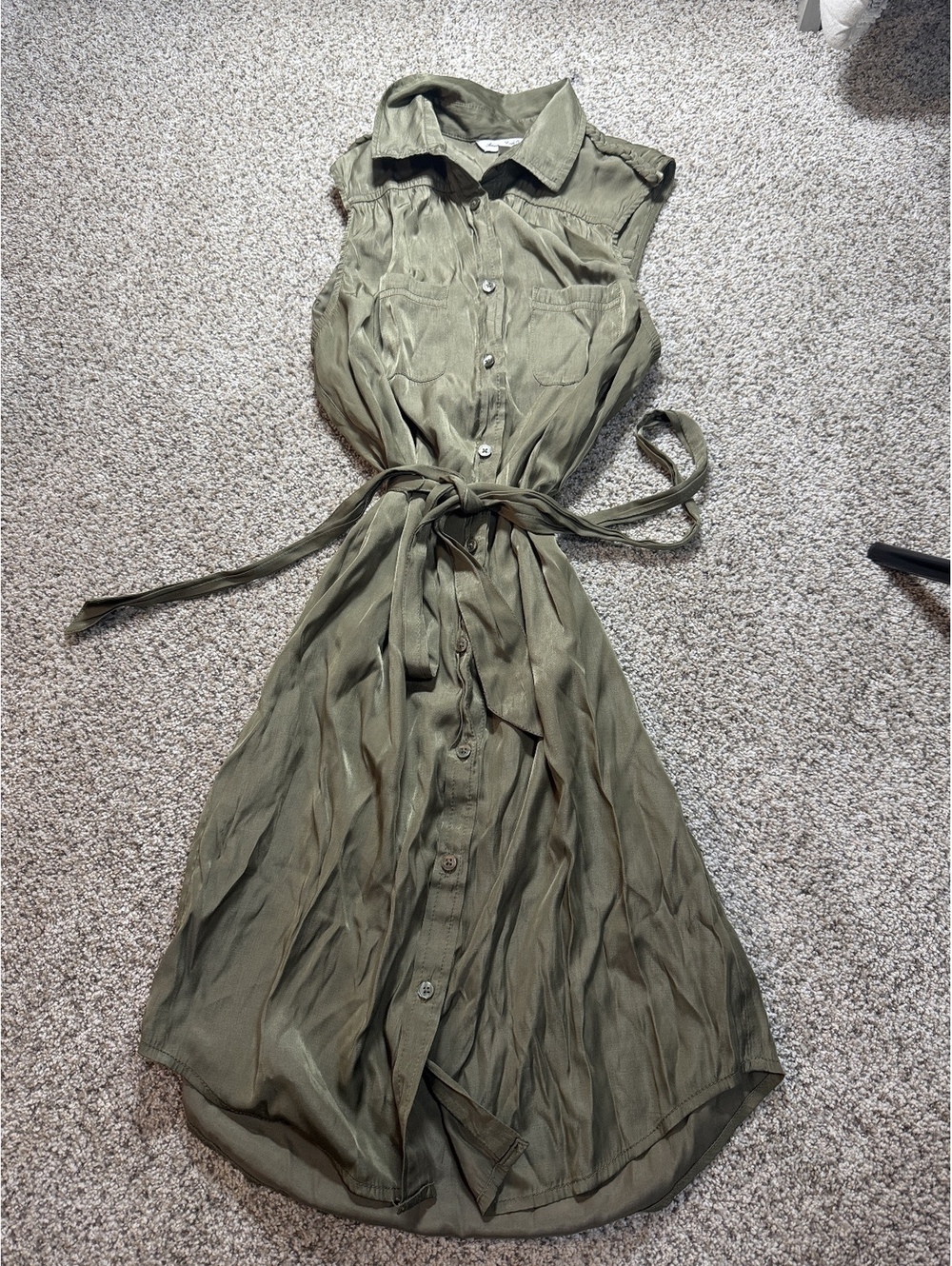 American Eagle Outfitters Olive Green Sleeveless Shirt Dress with Belt XS